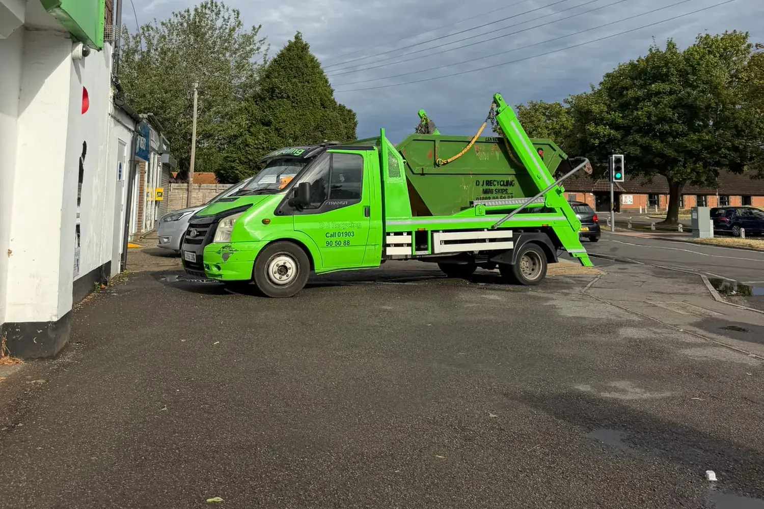 DJ Recycling skip lorry in Yapton village